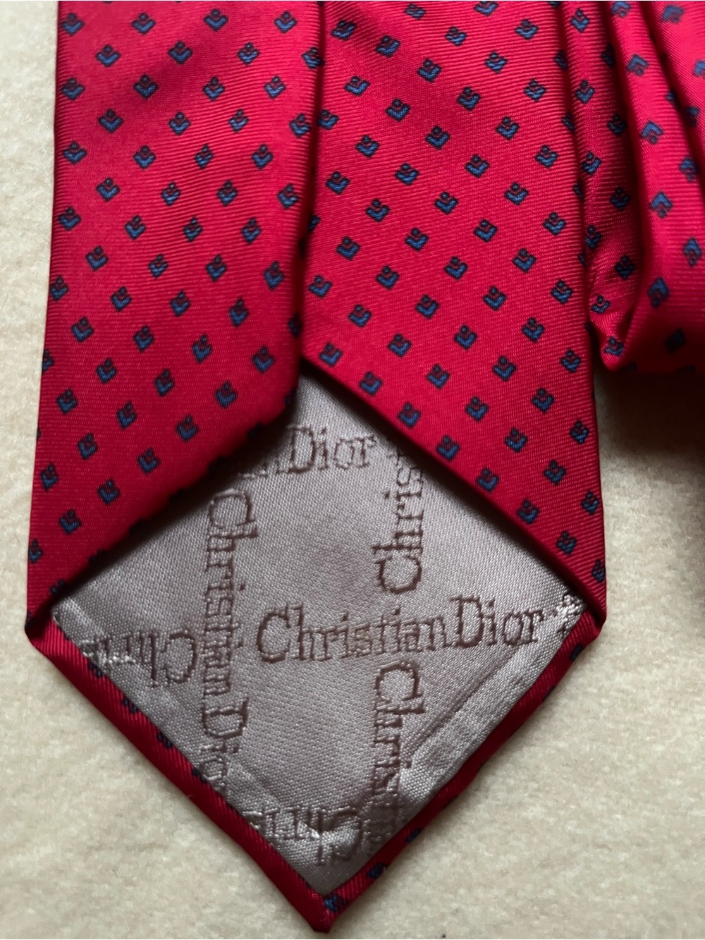 Dior Red Tie with Navy Micro-Dot Pattern